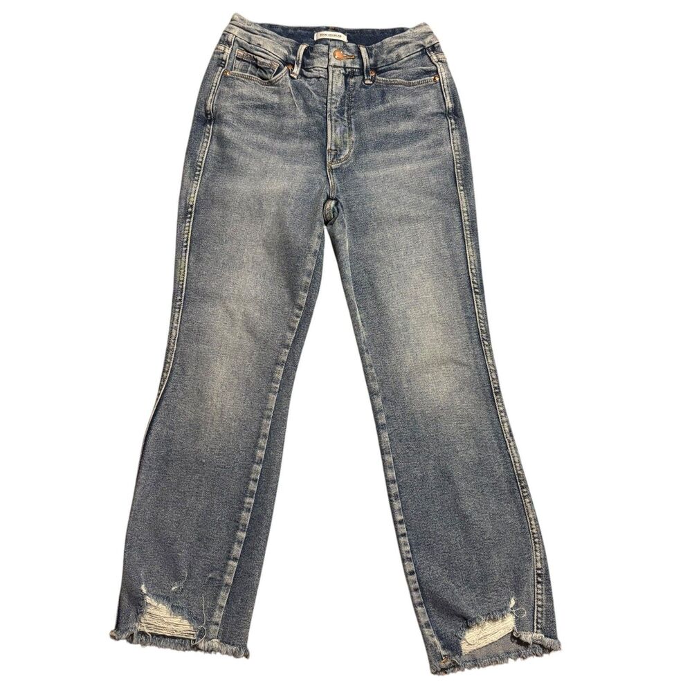 Good American Good Curve Straight Fray Hem Crop Jeans- Size 6/28
